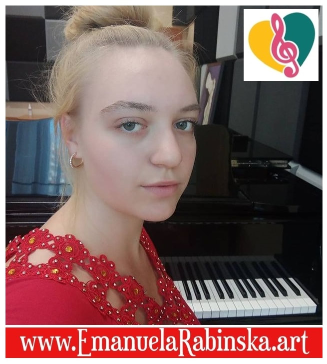 Singer songwriter Emanuela Rabińska while composing music on the piano.